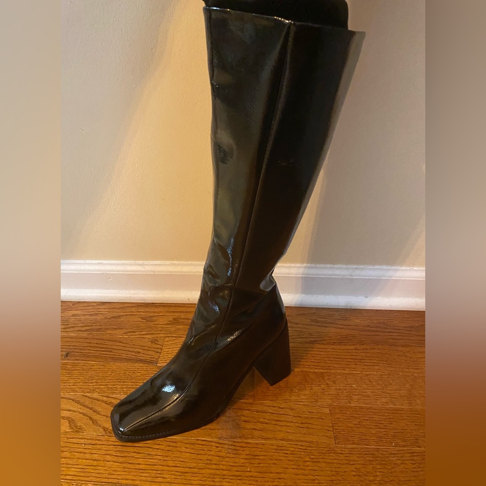 Brand new faux black patent leather boots